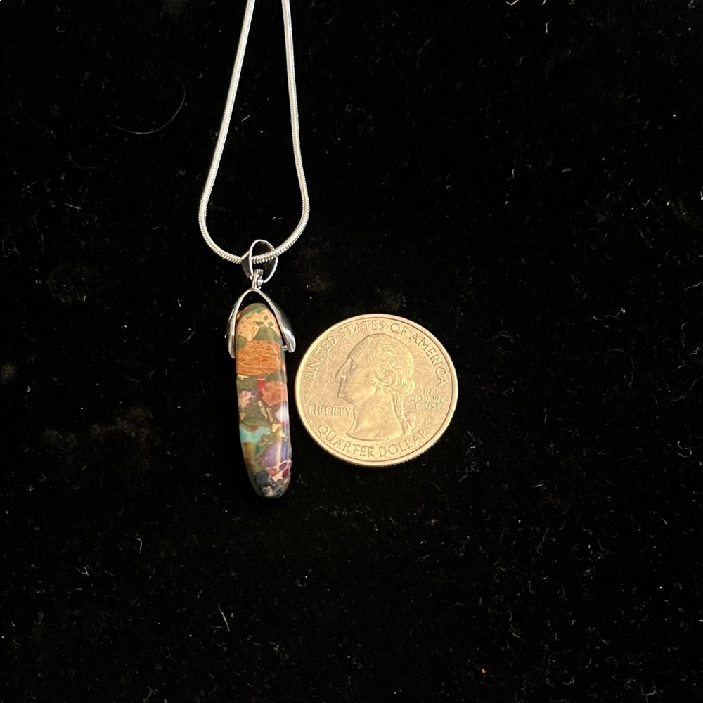 Silver Pendant Necklace with Multicolor Boulder Opal Accent - Women Jewelry - Picture 3 of 4